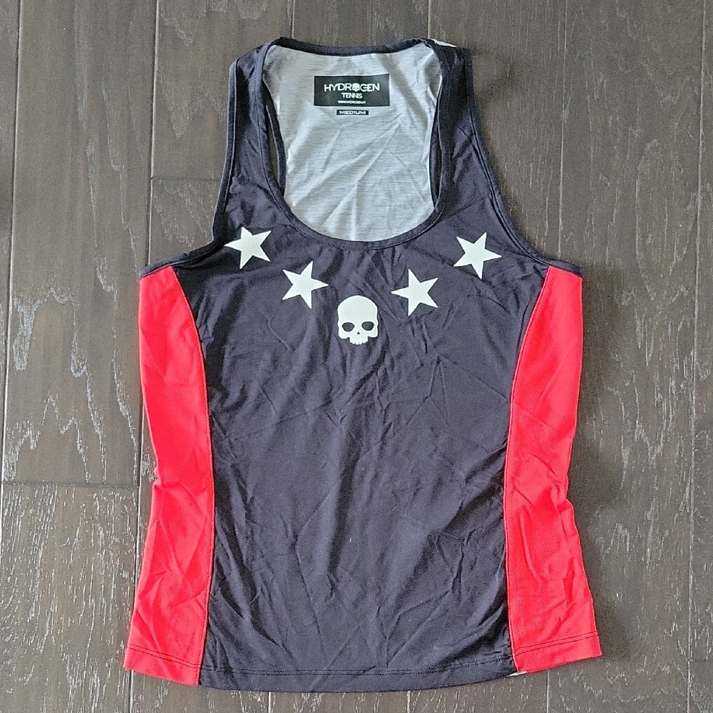 Hydrogen Tennis Black and Red Fitted Sleeveless Tank Top -NWOT